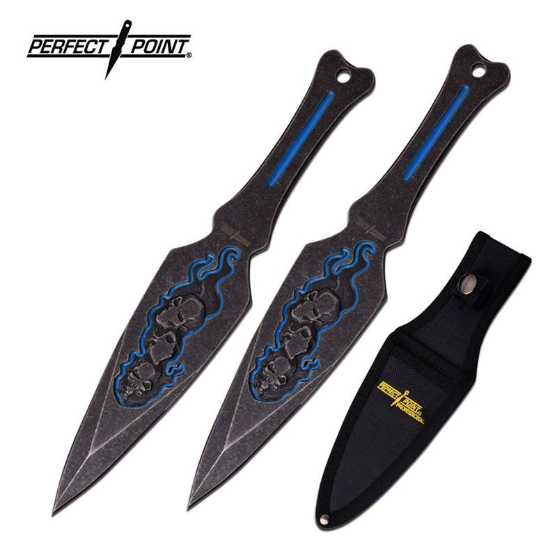 Professional 9" Black Blue Skull Throwing Knife Knives 2 Pc Kunai Set - Tophatter's Army Products & Self Defense Collectible Weapons - Tophatter Daily Deals